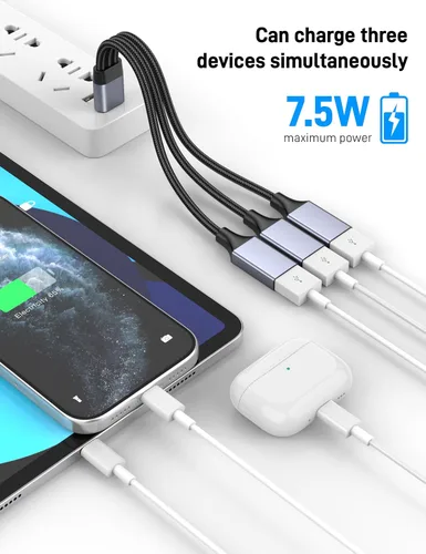 Vista 3 de Divisor USB Y 1 en 3 salidas, USB macho a 3 hembras Cable para PC, tableta, portátil, MacBook, teclado, PS4, PS5, mouse, FlashDrive, LED, etc.