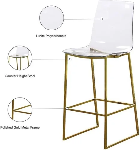 Vista 4 de Meridian Furniture Lumen Collection - Taburete de acrílico moderno y contemporáneo con base de acero inoxidable, 16.5 pulgadas de ancho x 20