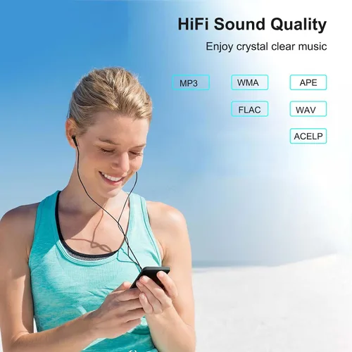 Vista 3 de Reproductor de MP3 con Bluetooth 5.0, pantalla de 1.8 pulgadas, reproductor de música portátil con altavoz HD, música HiFi compatible con radio FM