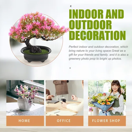 Vista 2 de ERINGOGO Simulación de bienvenida, pino zen, árbol bonsái falso, plantas en maceta, decoración artificial de escritorio, pino falso, decoración