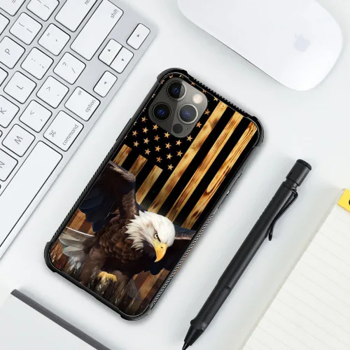 Vista 136 de Funda compatible con iPhone 8, a prueba de golpes, antiarañazos, bandera de ciervos de cola blanca de grano de madera estadounidense