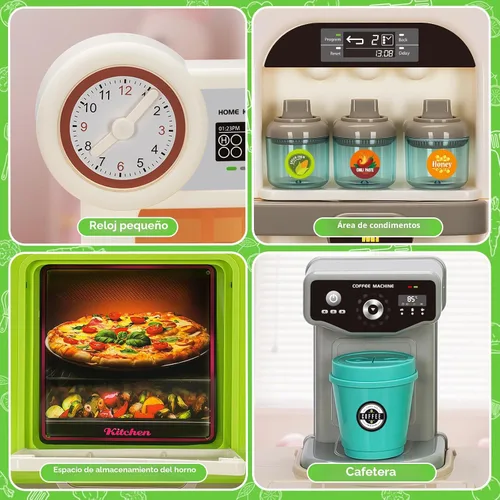 Vista 5 de Juego de cocina para niños, juego de cocina para niños pequeños, juguetes con sonido y luz, estufa de cocina, fregadero de juegos, accesorios