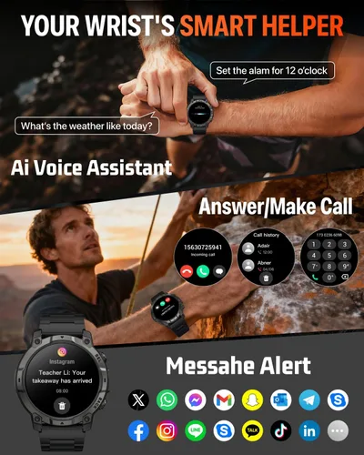 Vista 2 de Reloj inteligente para hombre con rastreador de fitness: reloj militar con función de responder/hacer llamada, LED digital, relojes impermeables