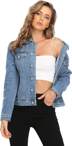 Vista 5 de MISS MOLY Chaqueta de mezclilla para mujer, con botones, manga larga, básica, moderna, con bolsillos