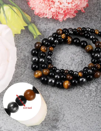 Vista 2 de Dodocatie Pulseras tobilleras de obsidiana negra para mujeres y hombres 3 piezas tobillera turmalina cristales de piedras preciosas naturales
