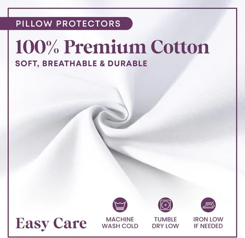Vista 4 de CirclesHome Juego de 4 protectores de almohada estándar con cremallera, fundas de almohada transpirables 100% algodón, protegen las almohadas