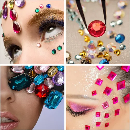Vista 3 de Gem 1392 calcomanías autoadhesivas con diamantes de imitación para manualidades, 12 formas adecuadas para manualidades, cuerpo, uñas, maquillaje