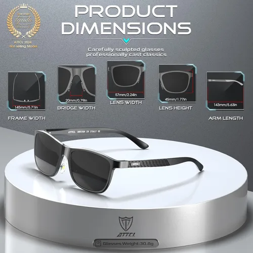 Vista 4 de ATTCL - Lentes de sol polarizados con marco de metal retro para hombre