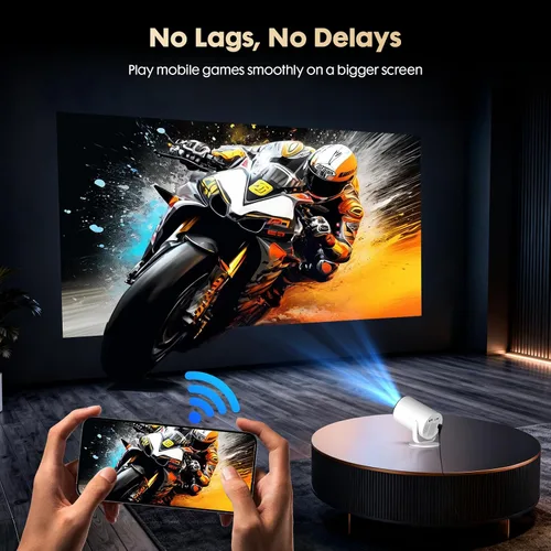 Vista 7 de WISHOLY Mini Proyector con Android 12 [Aplicación Integrada y Enfoque Eléctrico] Compatible con 1080P, Proyector de Películas Portátil con WiFi