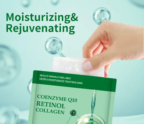 Vista 2 de Paquete de 10 mascarillas faciales de colágeno, mascarillas faciales para el cuidado de la piel con coenzima Q10 Retinol antienvejecimiento