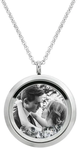Vista 8 de Dreambell Personalized Custom Picture Text Engrave Clear Crystal 30mm Round Pendant Living Memory Floating Locket Chain Women Jewelry Necklace