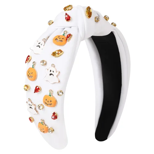 Vista 7 de Diademas de fantasma de Halloween para mujer, diadema de araña espeluznante con cuentas de diamantes de imitación de cristal, accesorios