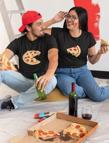 Vista 2 de Tstars Camisas a juego para parejas, The Missing Piece Pizza para él y ella, trajes de pareja