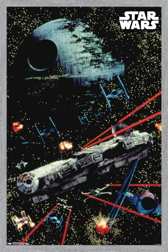 Vista 8 de Trends International Star Wars: Saga - Póster de pared de batalla espacial, 14.725 x 22.375 pulgadas, versión enmarcada de madera de granero