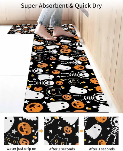 Vista 4 de Tapete de baño negro de Halloween para bañera, antideslizante, secado rápido y absorbente, tierra de diatomeas, fregadero de cocina, lavable