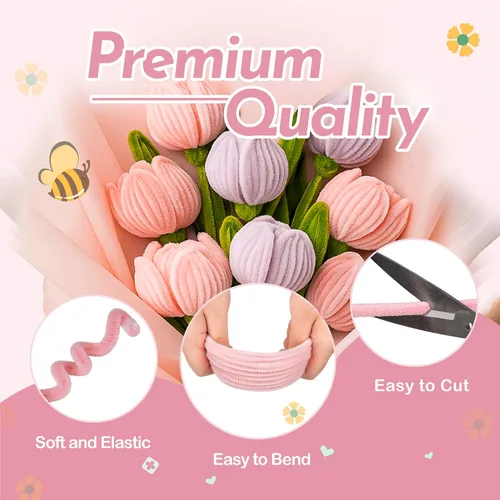 Vista 3 de brenzo Pipe Cleaners Craft Kit, 400-Piece Flower Making Set Rosa