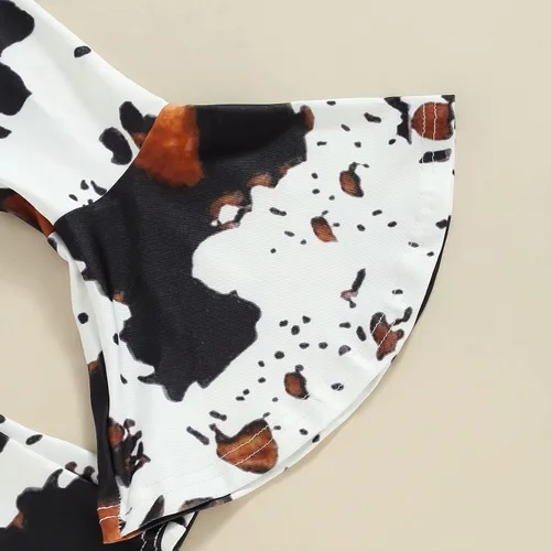 Vista 91 de fhutpw Conjunto de camiseta de manga corta con estampado de vaca y pantalones acampanados de dibujos animados para niñas