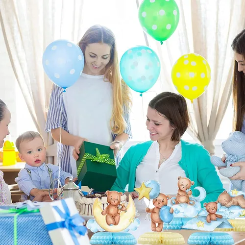 Vista 7 de 9 piezas de centro de mesa de oso para baby shower para niños, decoración de fiesta de niños, recortes de globos de oso pequeño, decoración de mesa