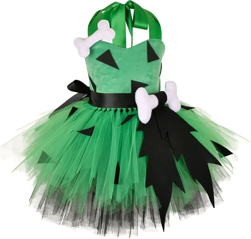 Vista 2 de iiniim Baby Kids Costume Halloween Cosplay Dress Up Cavegirl Tutu Dress with Headwear