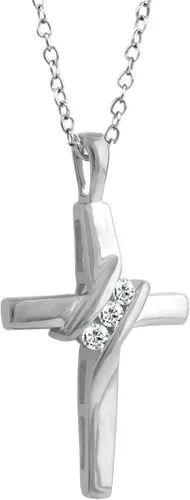 Vista 3 de Collar con colgante de cruz de tres piedras de diamantes de 10 quilates (0.05 cttw, I-JI2-I3) de 18 pulgadas, Diamante y oro, Diamante