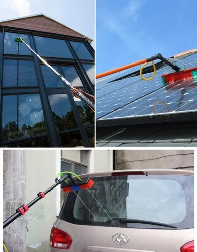 Vista 2 de Kit de poste alimentado por agua, cepillo de limpieza de ventanas, cepillo de limpieza de ventanas al aire libre, poste de limpieza, cepillo