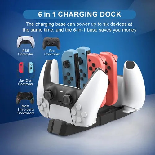 Vista 2 de Estación de carga para controlador de interruptor para Nintendo Switch y OLED, base de carga profesional para JoyCon/Pro/controlador PS5/Xbox