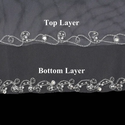 Vista 3 de SAMKY 2T 2 Tier Dual Edge Embroided Pearl Crystal Beaded Veil Fingertip Length 36