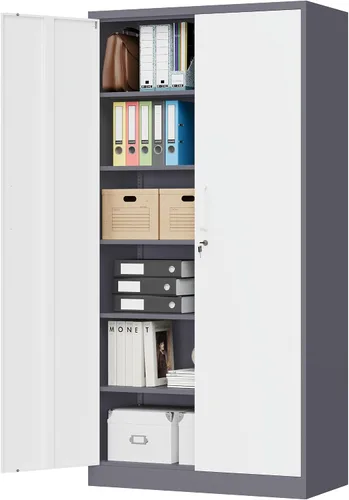 Vista 14 de MIIIKO Gabinete de Metal para Almacenamiento, Gabinete de Almacenamiento de Acero Alto con Puerta con Cerradura y 5 Estantes, Organizador de Negro