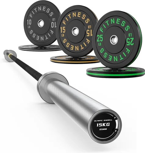Vista 11 de 7ft Barbell with Weight Set 2" High Bounce Plates, 1000LB Capacity Home Gym