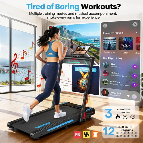 Vista 3 de Cinta de correr con altavoz, caminadora plegable 6 en 1 de 7.5 MPH para el hogar con aplicación compatible, almohadilla para caminar con 10%