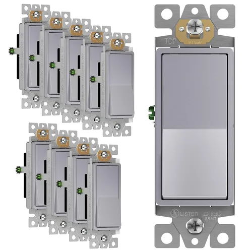 Vista 18 de ENERLITES - Interruptor de palanca decorativo de encendido/apagado con placas de pared, unipolar, 3 cables, tornillo de conexión a tierra, grado
