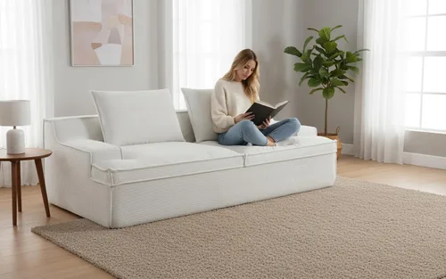 Vista 16 de Comfora Sofá de 4 plazas de gran tamaño, sofá de espuma completa para sala de estar con reposabrazos anchos, tapicería de pana suave, sofá