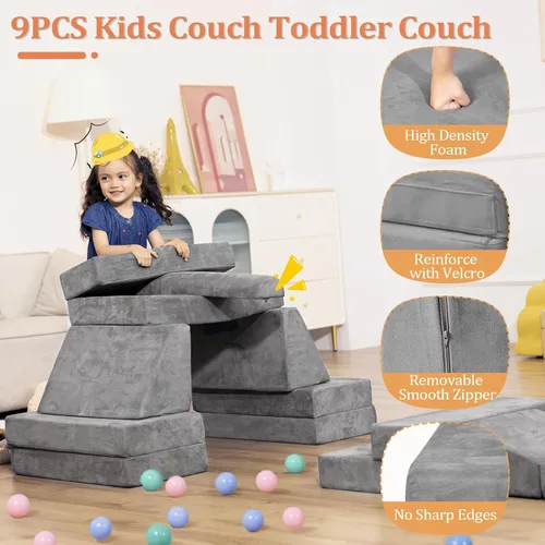 Vista 4 de LOAOL Sofá para Niños, Sofá Modular para Juegos Infantiles, Sofá Convertible de Espuma para Trepar para Niños Pequeños, Bloques de Espuma