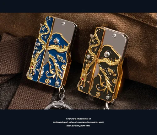 Vista 5 de 2pcs mini oro dragón goma banda pistola metal plegable llavero nuevas e interesantes goma banda juguete pistola al aire libre regalo fiesta