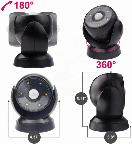 Vista 3 de HONWELL Luz con sensor de movimiento funciona con pilas, foco inalámbrico para exteriores, detector de movimiento impermeable, luz de inundación