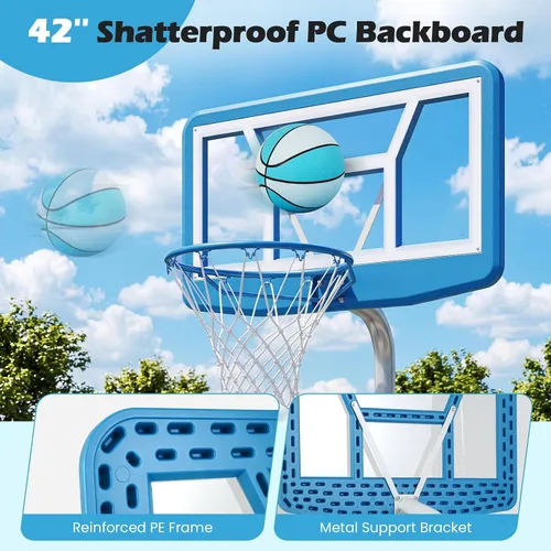 Vista 3 de Goplus Aro de baloncesto para piscina con tablero de policarbonato de 42 pulgadas, 2 bolas, bomba