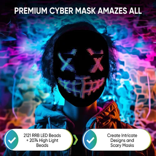 Vista 7 de M-zone Máscara LED transformadora facial, máscara de luz controlada por aplicación, programable y personalizable con 115 caras preinstaladas
