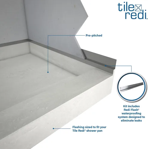 Vista 2 de Tile Redi P3248C-RB32-KIT Plato de Ducha y Banco con Desagüe Central - Base de Ducha de Bordillo Único, Banco, Desagüe de PVC de 2" y Placa