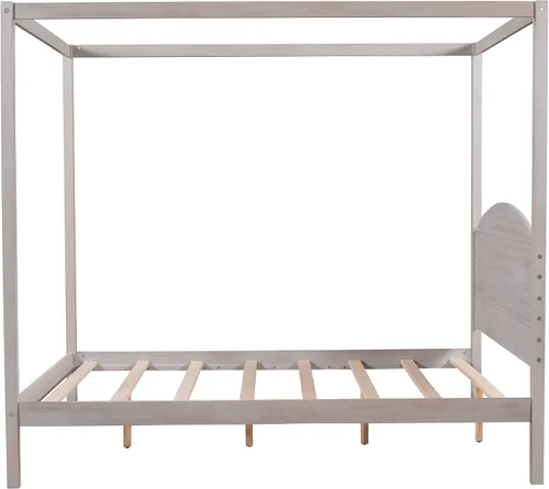 Vista 5 de Harper & Bright Designs Cama con dosel completo con cabecera y soporte de listones, cama con dosel de 4 postes tamaño matrimonial, marco de cama
