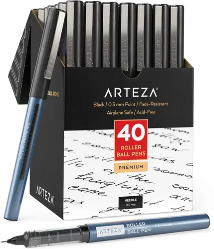 Vista 5 de ARTEZA Plumas de rodillo de punta fina, juego de 20 bolígrafos de tinta líquida azul, punta de aguja extrafina de 0.5 mm (0.020 in), para hacer