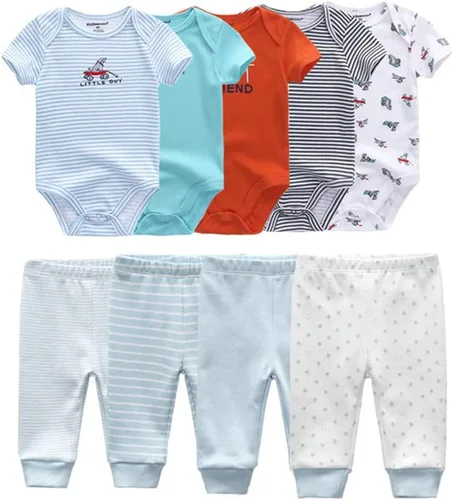Vista 54 de Conjunto de canastilla para bebé, 9 piezas, conjunto de mamelucos y pantalones, conjunto de regalo unisex para bebé