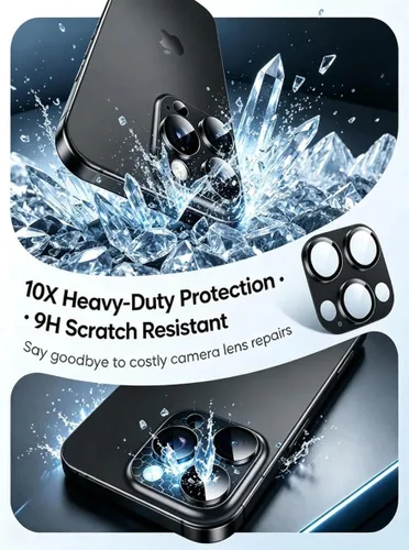 Vista 4 de Protector de lente de cámara compatible con iPhone 13 Pro/iPhone 13 Pro Max, protector de lente de cámara de metal más vidrio templado, diseño