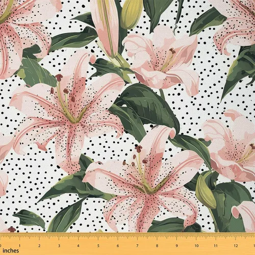 Vista 11 de The Yard - Tela de rosa rosa de estilo romántico floral para amantes de la costura, flores de jardín botánico, hojas de tela para decoración