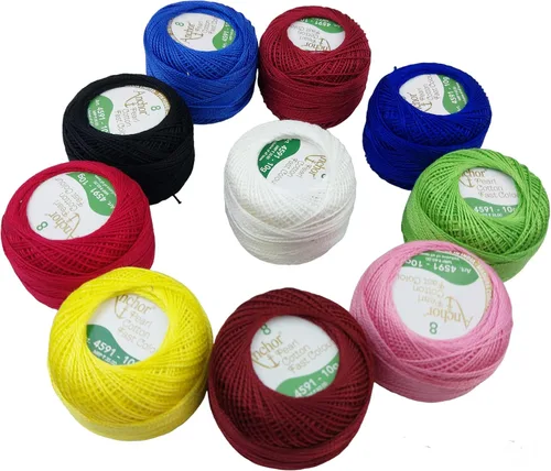 Vista 3 de 10 bolas de algodón de anclaje de ganchillo de algodón bordado bolas de hilo de algodón tamaño 8 bolas de algodón perla (26.2 ft cada una)