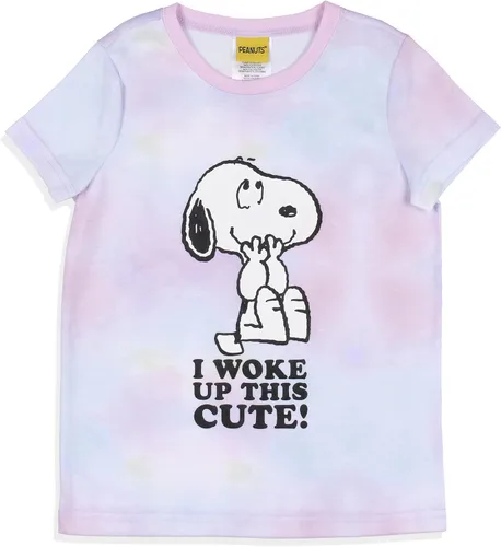 Vista 2 de INTIMO Peanuts - Conjunto de pijama para niña con texto en inglés "I Woke Up This Cute Snoopy Tie-dye