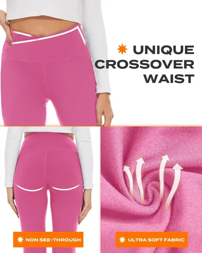 Vista 28 de TNNZEET Leggings acampanados negros para mujer, pantalones de yoga cruzados con bolsillos, corte de bota, leggings acampanados