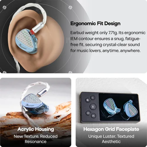 Vista 5 de Linsoul Kiwi Ears Orchestra II 10BA Monitor Profesional Intrauditivo, Auriculares IEM con Cable HiFi con Equilibrio Tonal Sobresaliente, Conchas