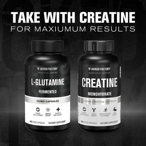 Vista 6 de Jacked Factory Cápsulas de L-Glutamina de 500 mg – Suplemento vegano de L-glutamina fermentada para recuperación muscular después del entrenamiento