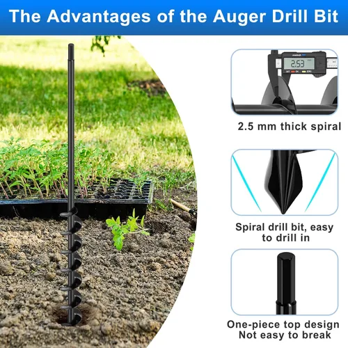 Vista 3 de Broca de taladro de jardín para plantar 1.6 x 32 pulgadas, broca negra para excavadora de agujeros, taladro de suelo para plantar bulbos, flores