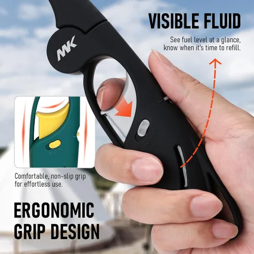 Vista 7 de MK - Encendedor largo, resistente al viento, recargable, con cuello plegable, llama ajustable, bloqueo de seguridad y ventana de combustible